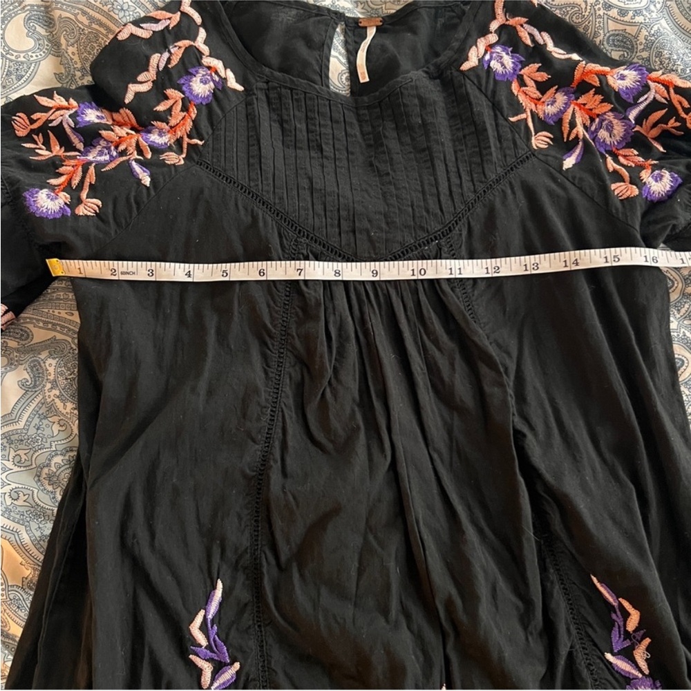 Free People Black Mini Dress with Purple & Blush Floral Embroidery SZ XS - Picture 5 of 5